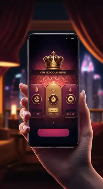 Een elegante VIP-lounge met luxe meubels en het Betsixty Casino logo, symbool voor exclusieve service.